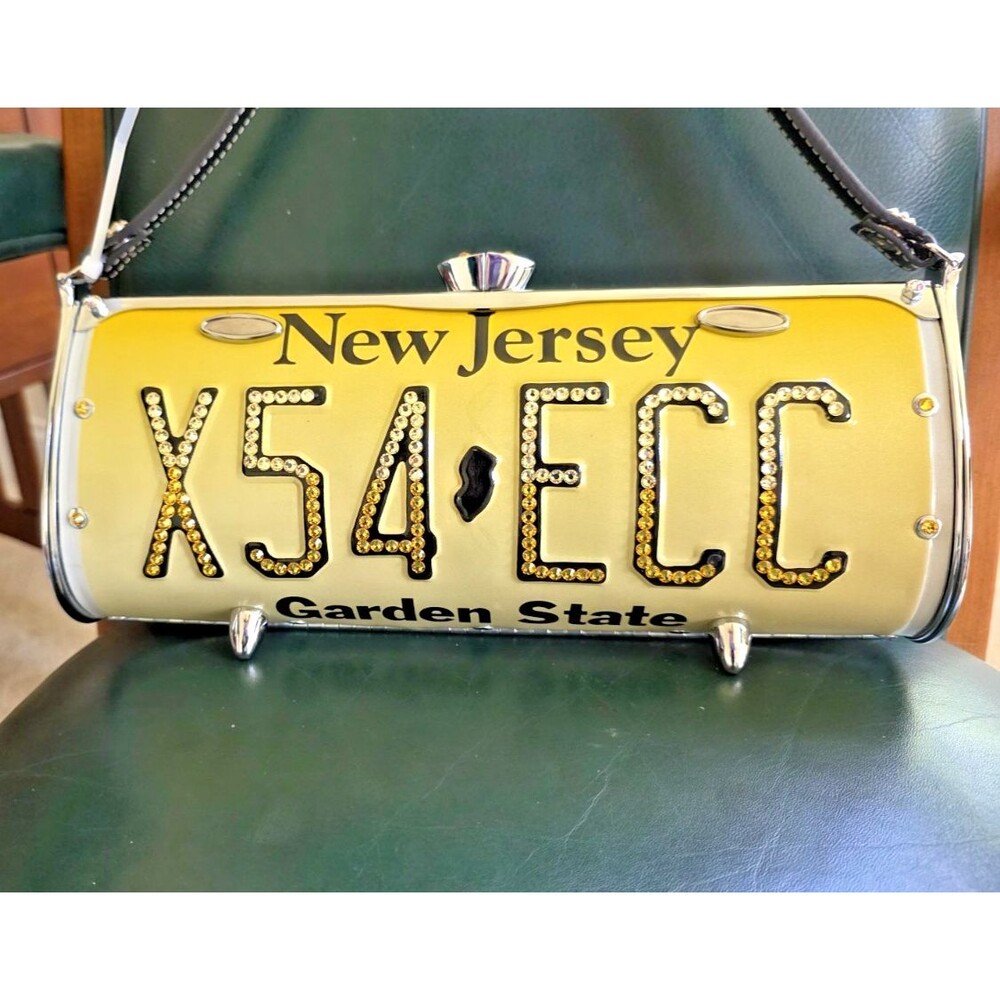 Little Earth Metal New Jersey License Plate Clutch Bag with Swarovski Crystals